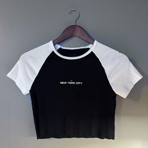 Brandy Melville Raglan Short Sleeve NYC Graphic Cropped Tee
